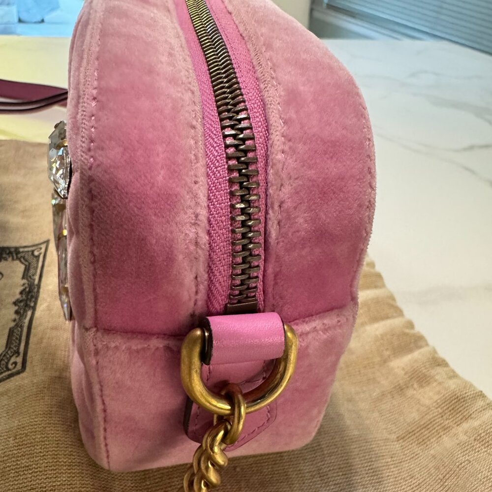 Gucci Velvet Marquise Crystal Mini GG Marmont Shoulder Bag - Picture 11 of 16